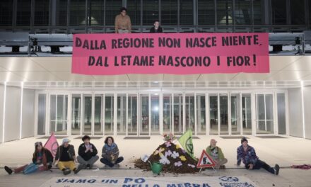 Extinction Rebellion scarica letame davanti alla Regione a Torino: “Non fa niente contro la siccità”
